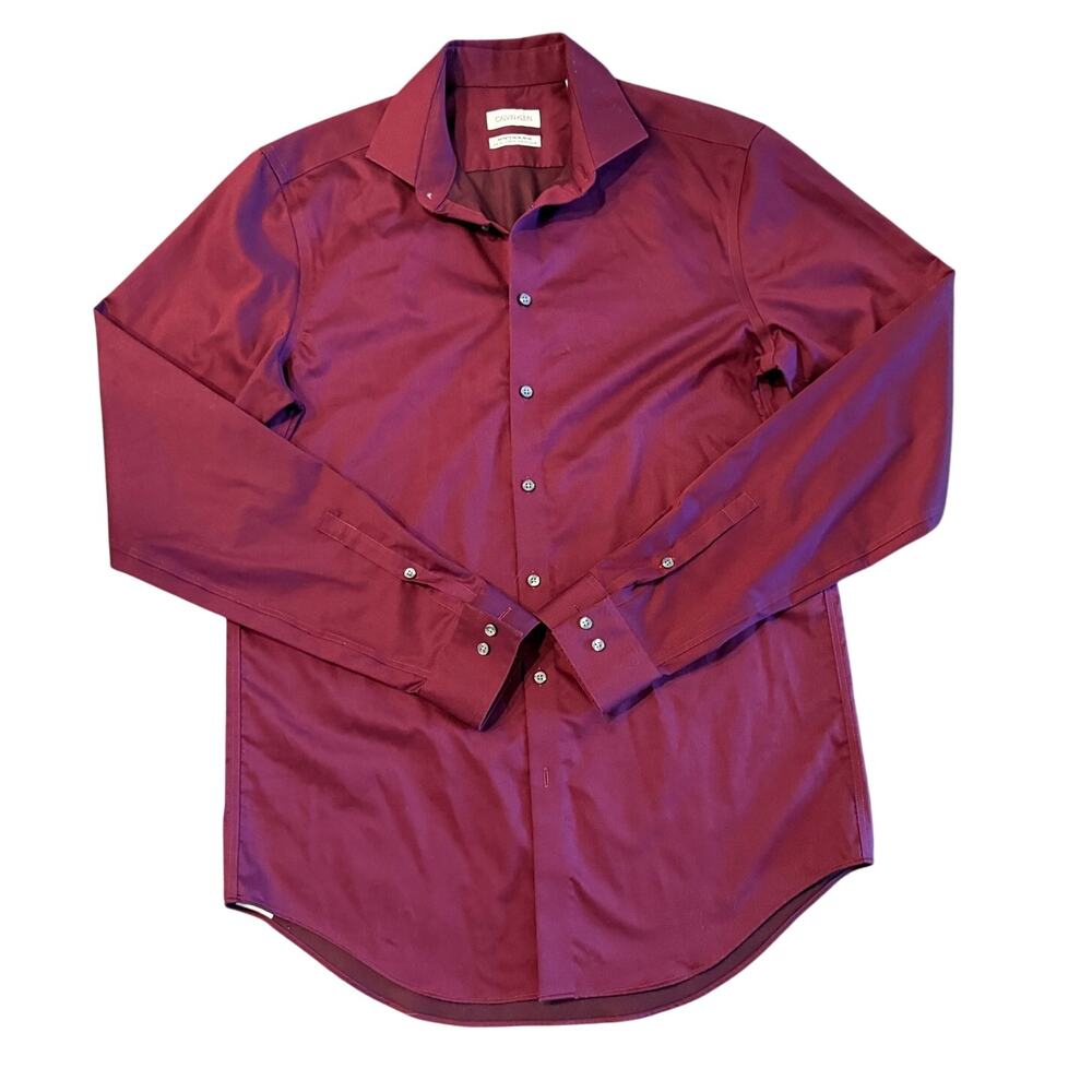 Calvin Klein Men’s Dress Shirt Burgundy Slim Fit Non Iron Stretch 16 36/37 M/L